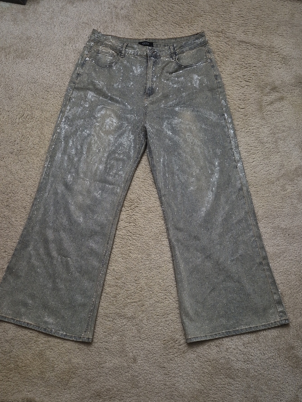 AKIRA Sparkling Silver Wide-Leg Jeans (New w/o Tags)